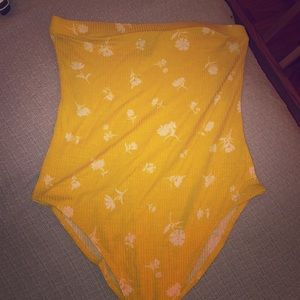 Forever 21 Halter Yellow Bodysuit w/ white flowers